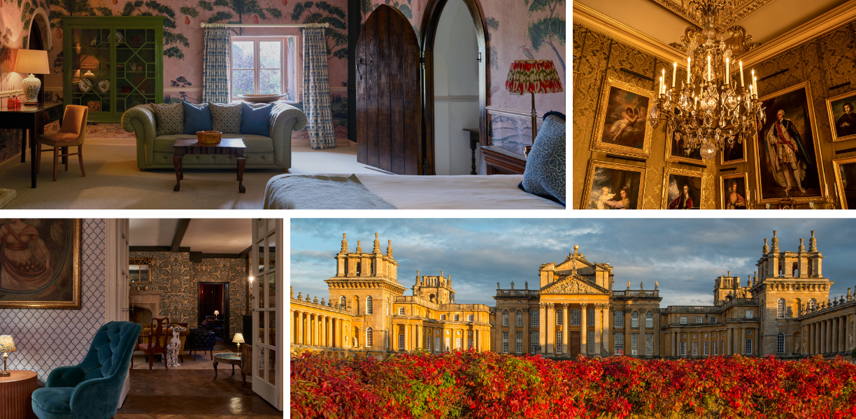 collage of bedrooms at the old bell and rooms at blenheim palace
